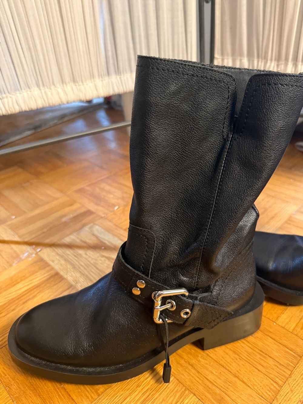 ZARA leather pull on motorcycle boots 36 NWOT
